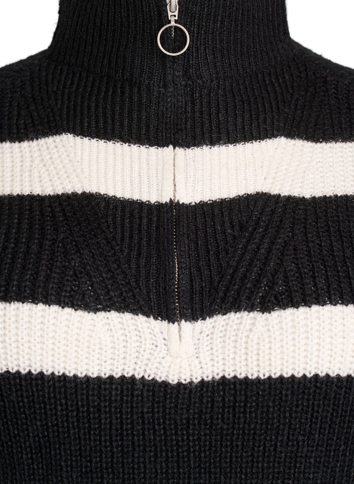 Knitted sweater with high neck and zipper, Black, Packshot image number 2