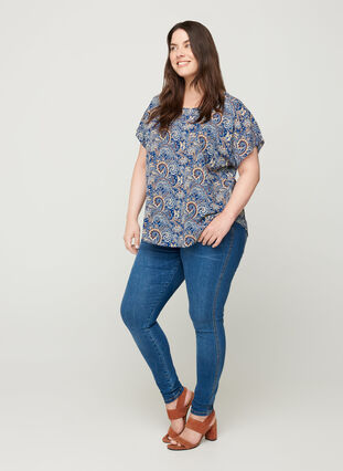 Blouse with short sleeves, Dark Blue Paisley, Model image number 2