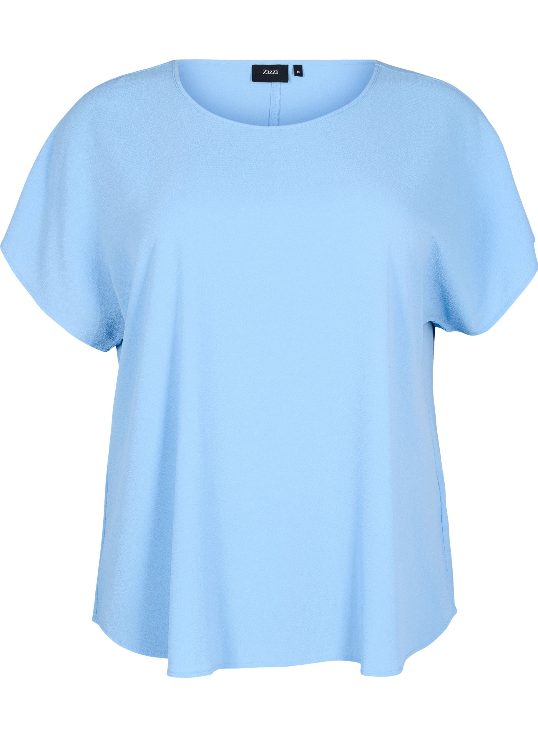 ZizzifashionBlouse with short sleeves and a round neckline, Light Blue, Packshot image number 0