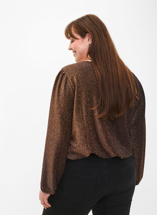 Glitter blouse with puff sleeves, Black Copper, Model image number 1