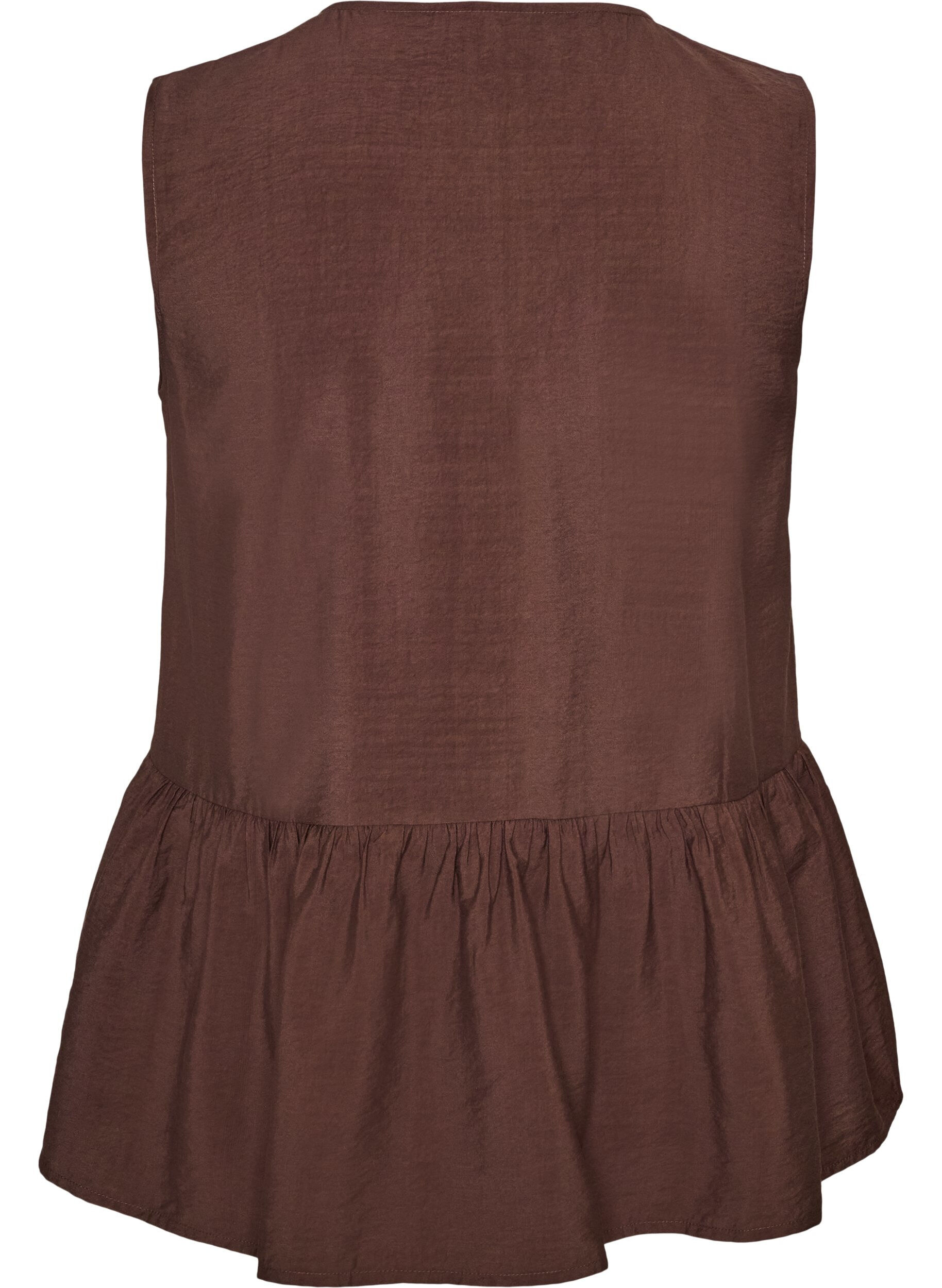 ZizzifashionSleeveless peplum blouse with decorative buttons, Brown, Packshot image number 1