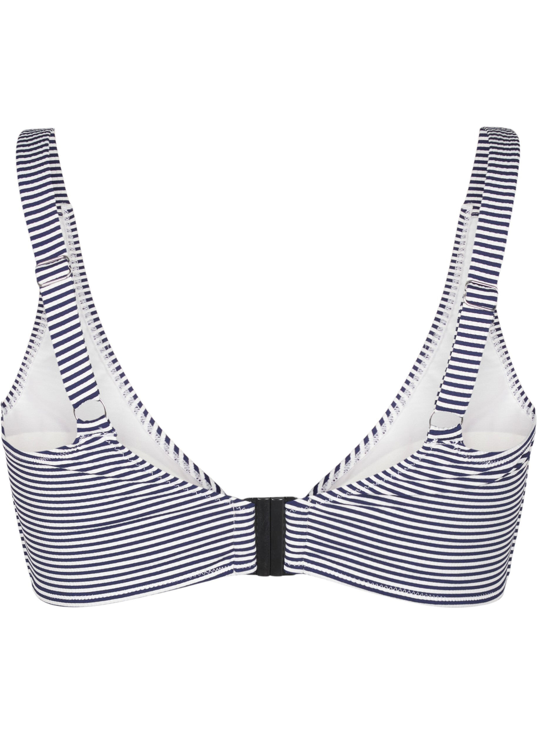 Zizzifashion Bikini top with striped texture and ring detail, Blue, Packshot image number 1