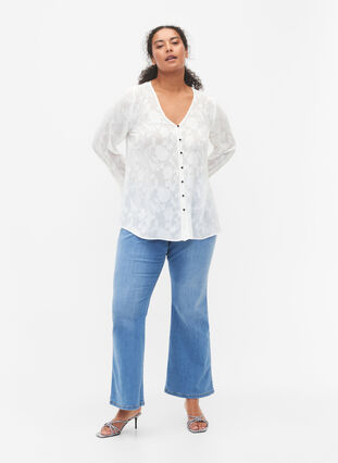 Long-sleeved shirt with jacquard look, Bright White, Model image number 2