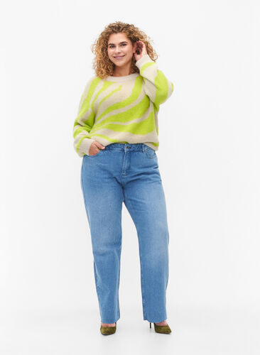 Straight fit jeans with raw edges, Medium Blue, Model image number 0