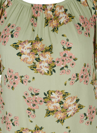 Short-sleeved viscose blouse with floral print, Light Green April, Packshot image number 2