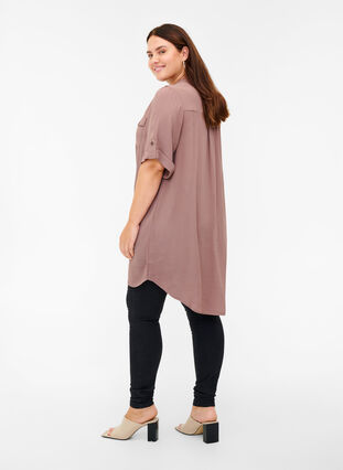 Viscose tunic with short sleeves, Deep Taupe, Model image number 1
