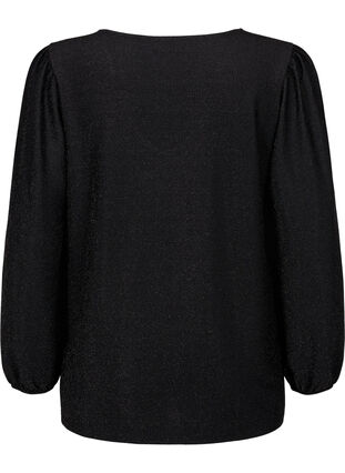 Glitter blouse with puff sleeves, Black Black, Packshot image number 1