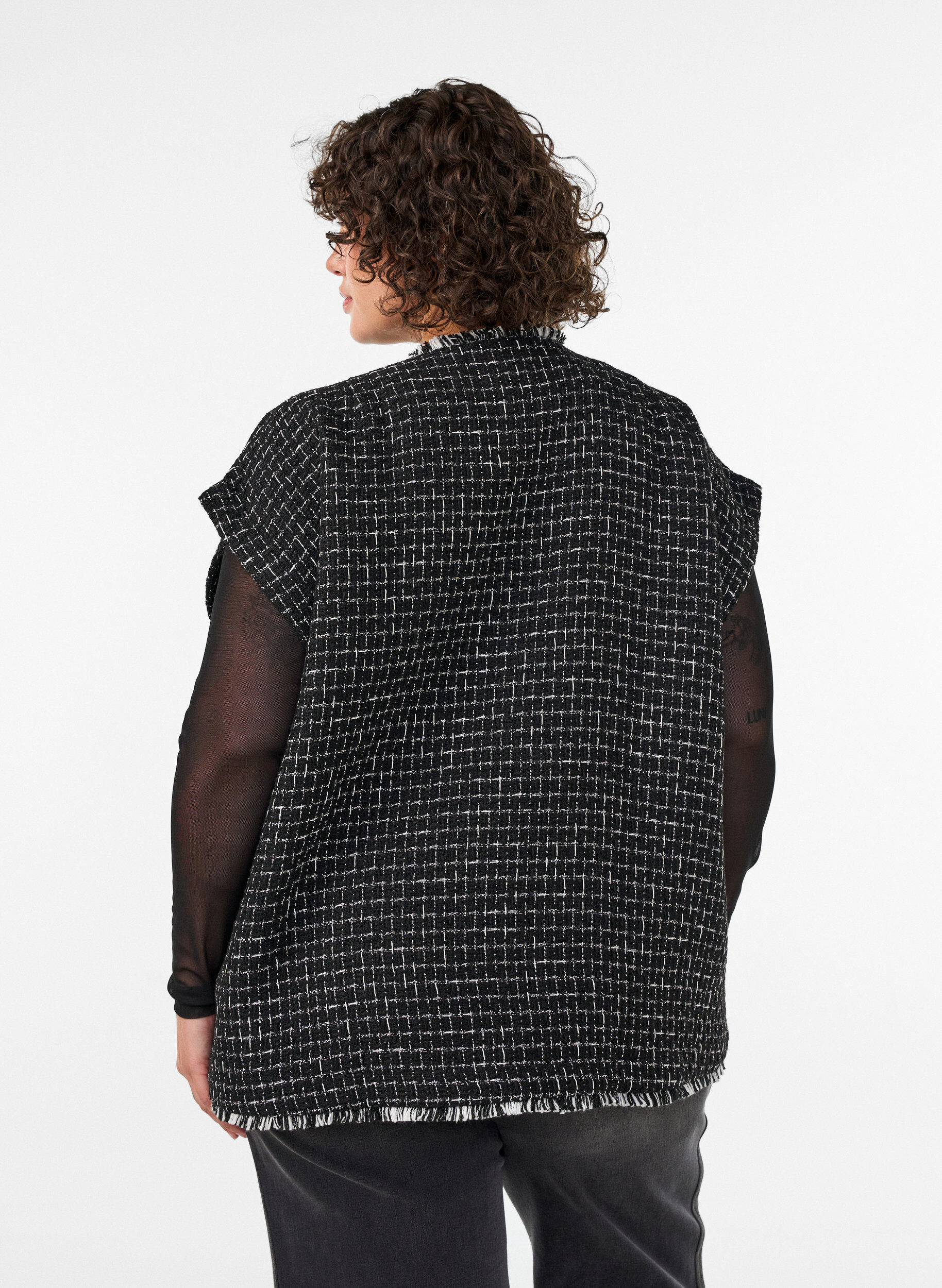 ZizzifashionChecked waistcoat with decorative buttons, Black, Model image number 2