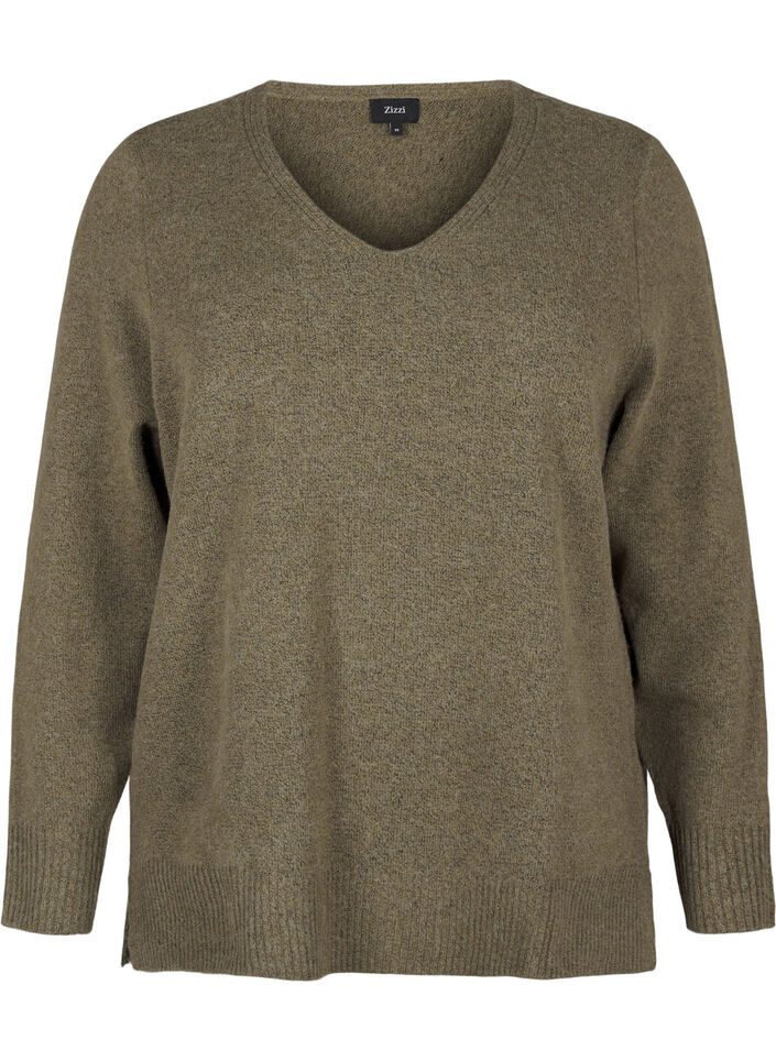 Knitted blouse with V-neck, Dusky G. Black Mel., Packshot image number 0