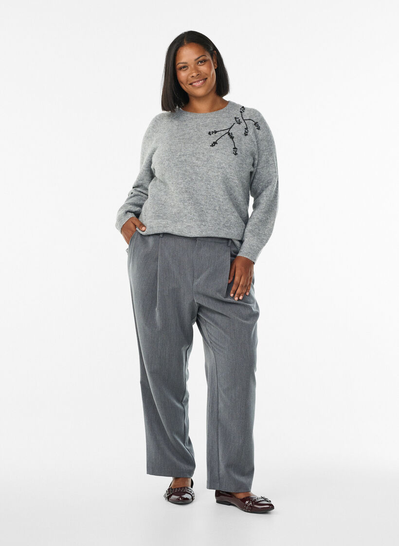 Jumper with pearl embroidery, Grey, Model image number 1