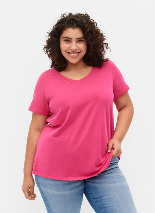 Basic plain cotton t-shirt, Beetroot Purple, Model image number 0