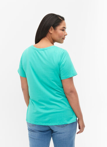 Basic plain cotton t-shirt, Aqua Green, Model image number 1