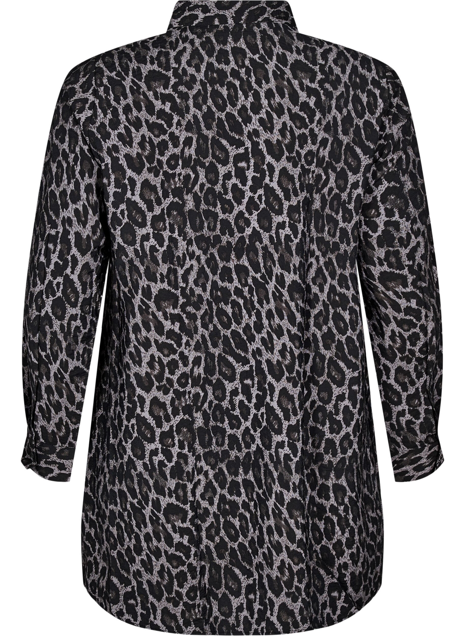 Zizzifashion Long leopard print shirt, Dark Grey, Packshot image number 1