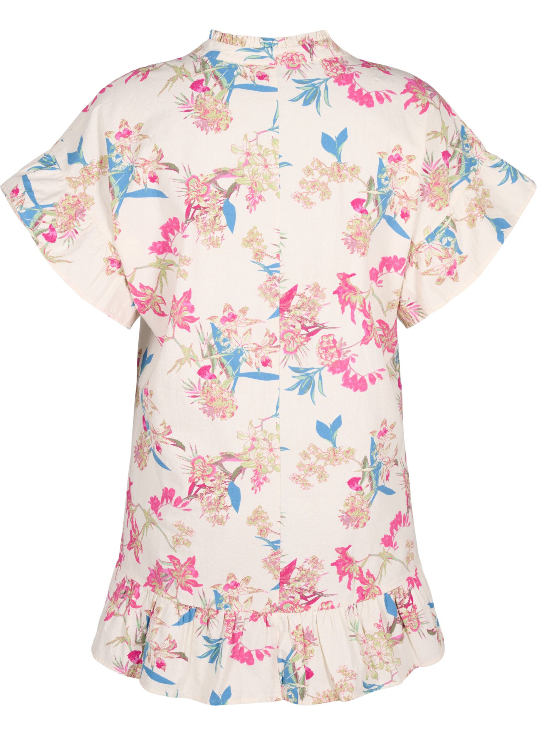 Zizzifashion Floral cotton tunic in cotton, Eggnog Flower AOP, Packshot image number 1