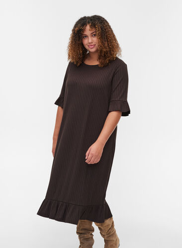2/4 sleeve ruffle midi dress, Molé, Model image number 0