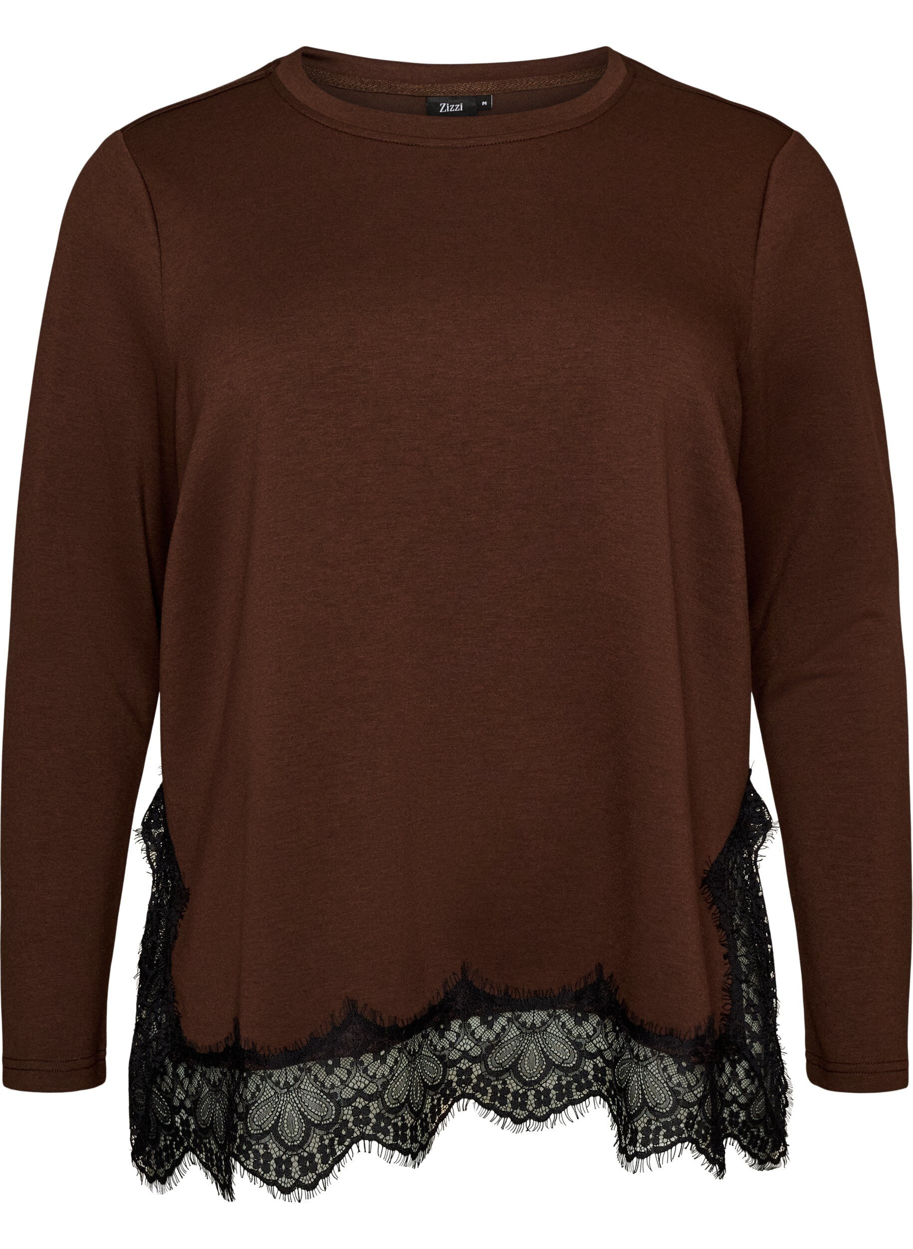Jersey blouse with lace trim