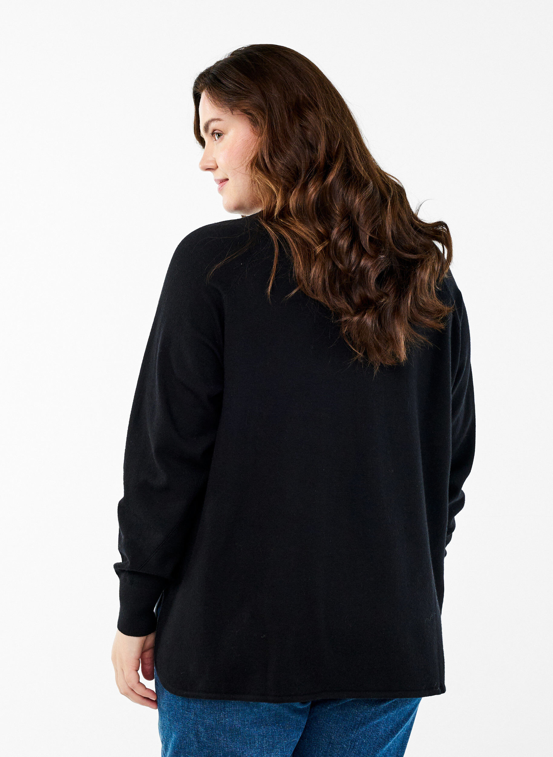 ZizzifashionKnitted blouse with round neck and knitted pattern, Black, Model image number 2