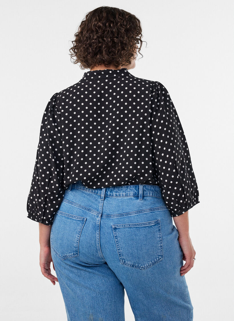 Shirt with dotted pattern and 3/4 sleeves, Black, Model image number 2