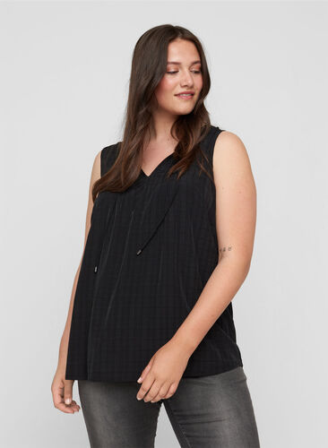 Sleeveless top with tie detail, Black, Model image number 0
