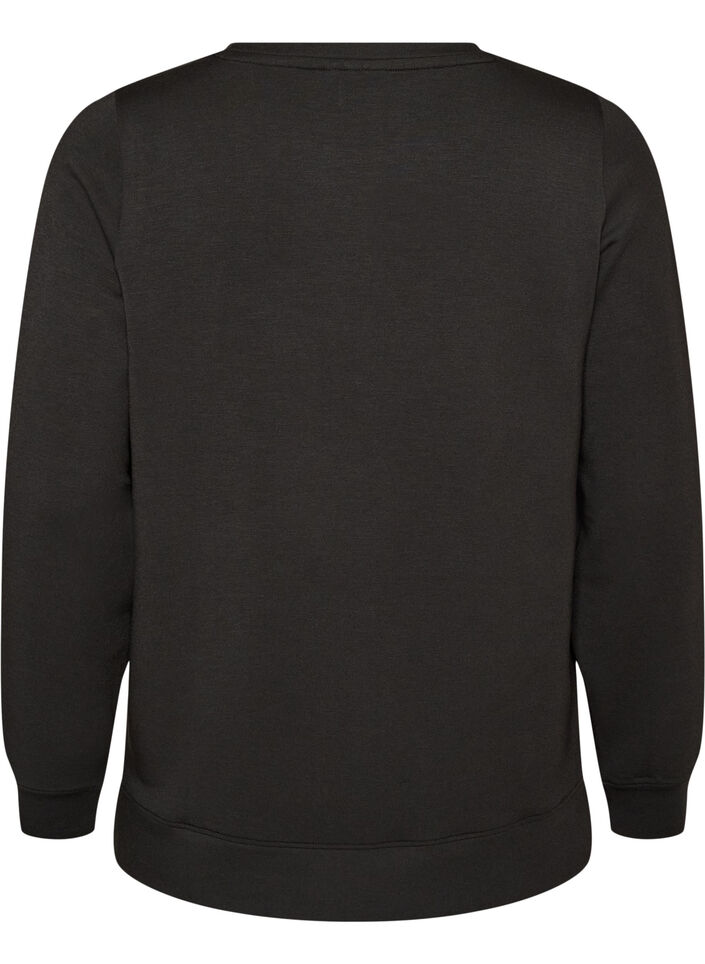 Long-sleeved jersey blouse with a round neck, Black, Packshot image number 1