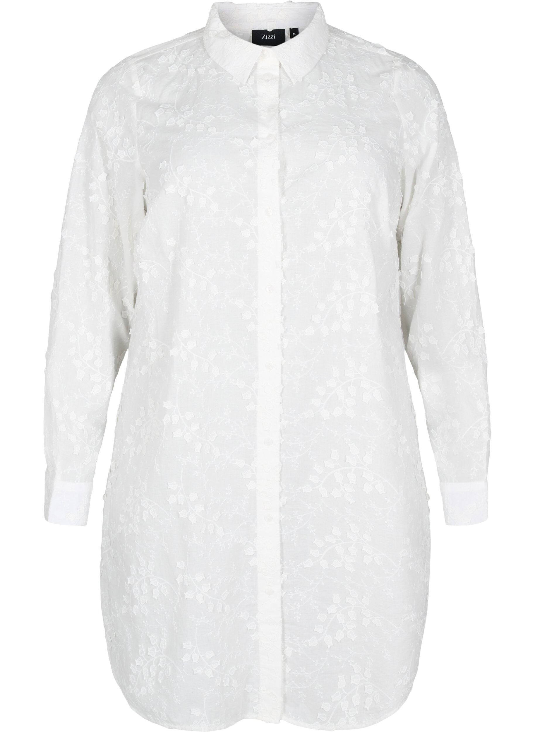 Zizzifashion Shirt dress with embroidered flowers, White, Packshot image number 0