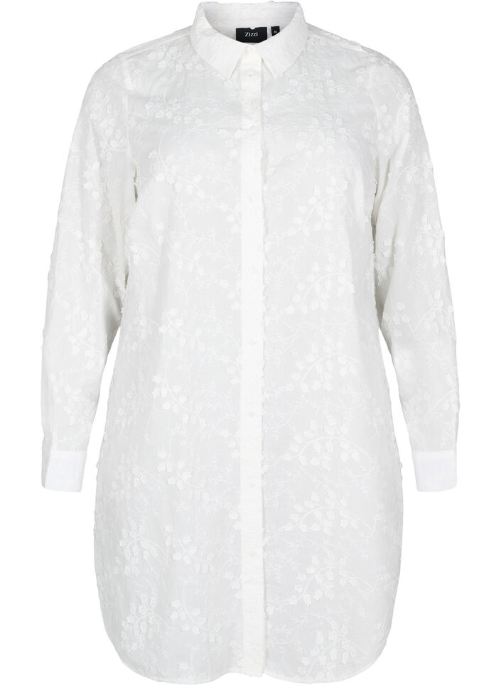 Shirt dress with embroidered flowers, White, Packshot image number 0
