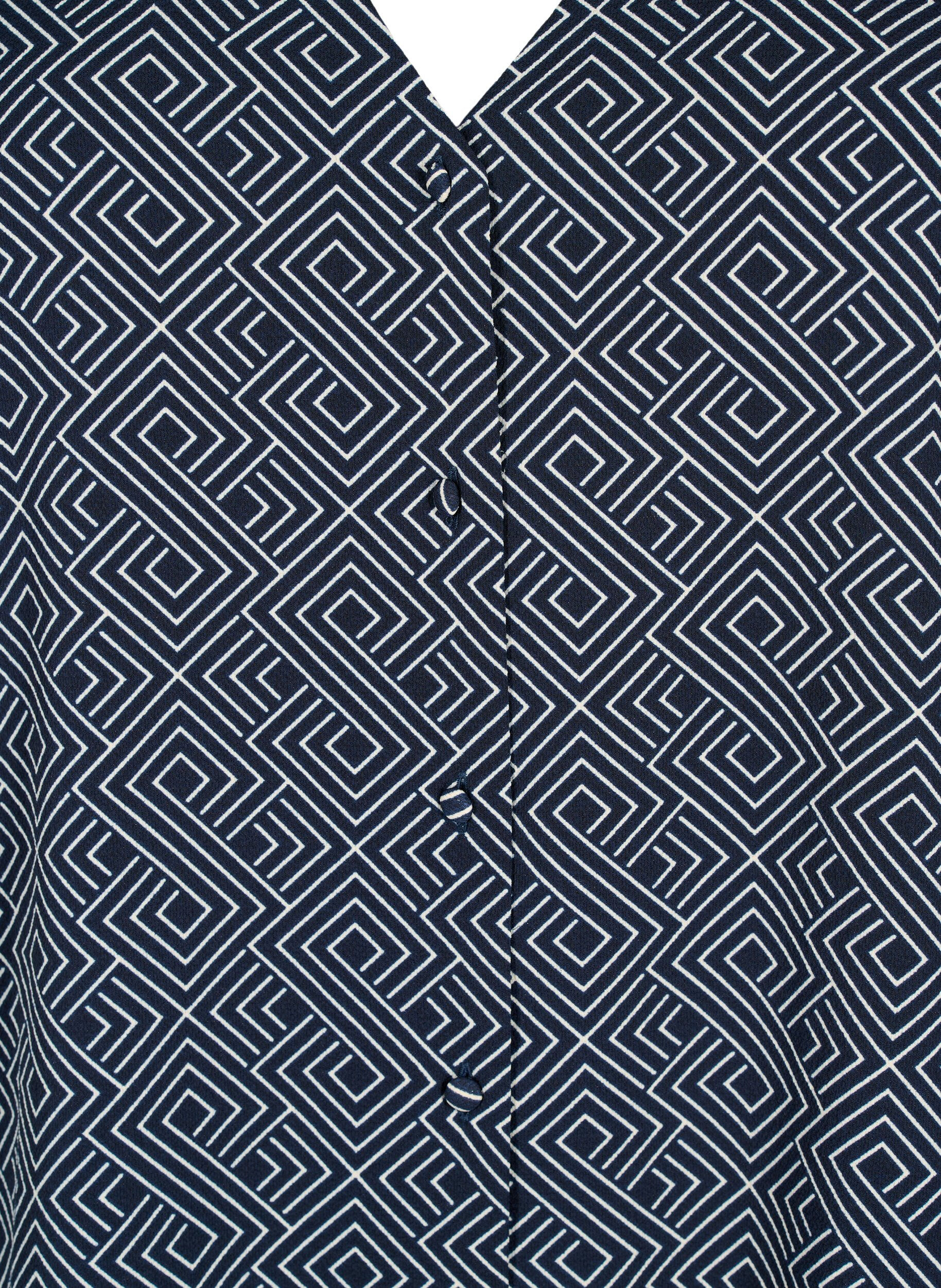 Zizzifashion Shirt blouse with a V-neck and print, Navy Graphic AOP, Packshot image number 2