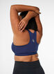 Sports bra with front closure and high support, Blue, Model image number 2