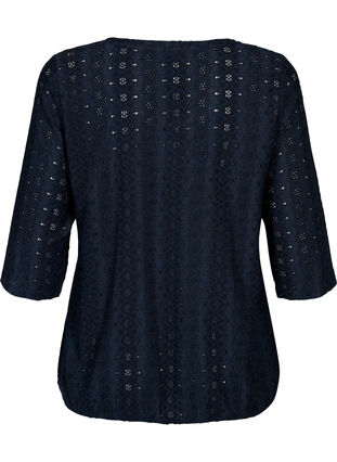 Blouse with embroidery anglaise and 1/2 sleeves, Navy Blazer, Packshot image number 1