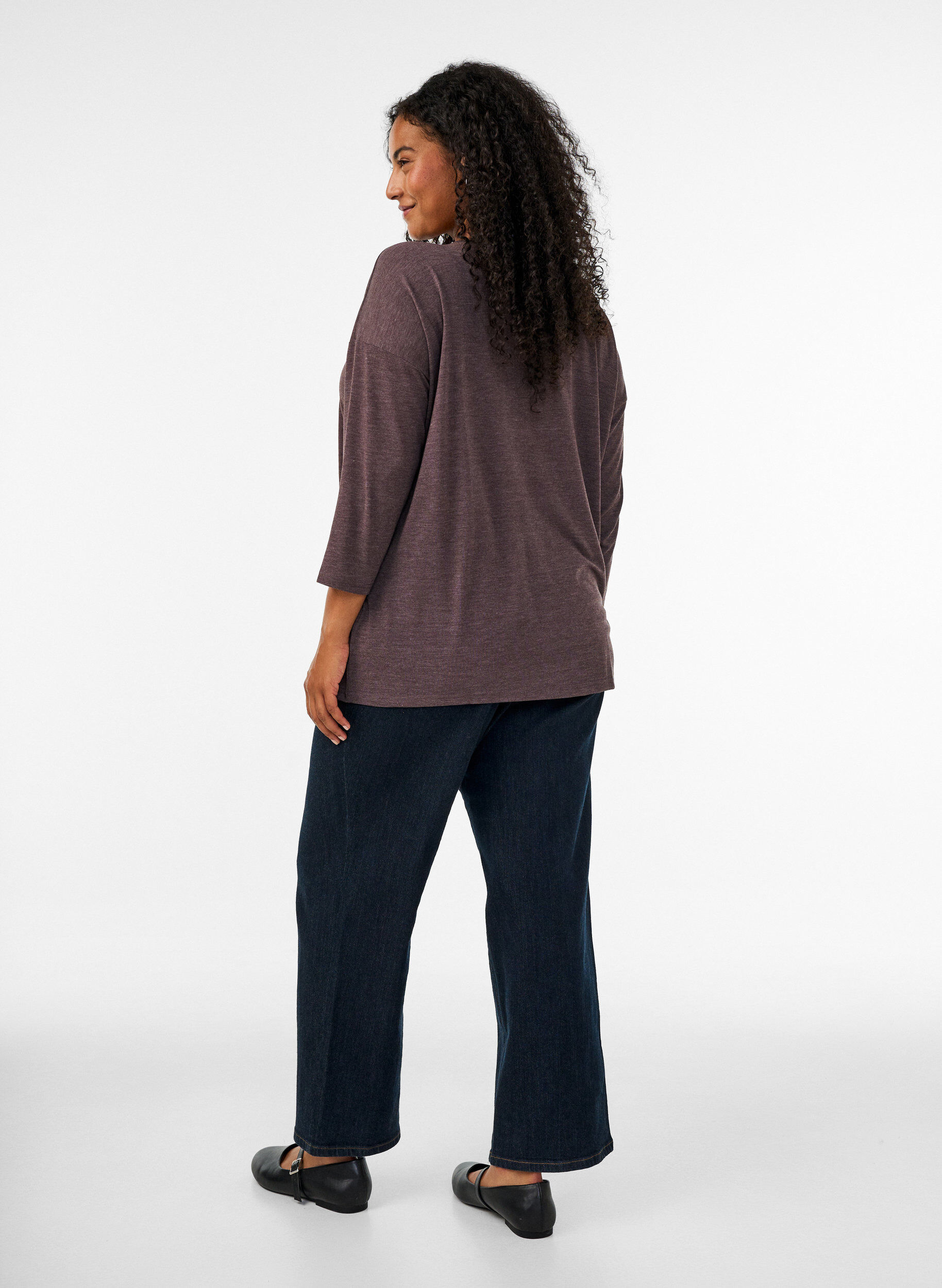 ZizzifashionJersey blouse with 3/4 sleeves, Brown, Model image number 2