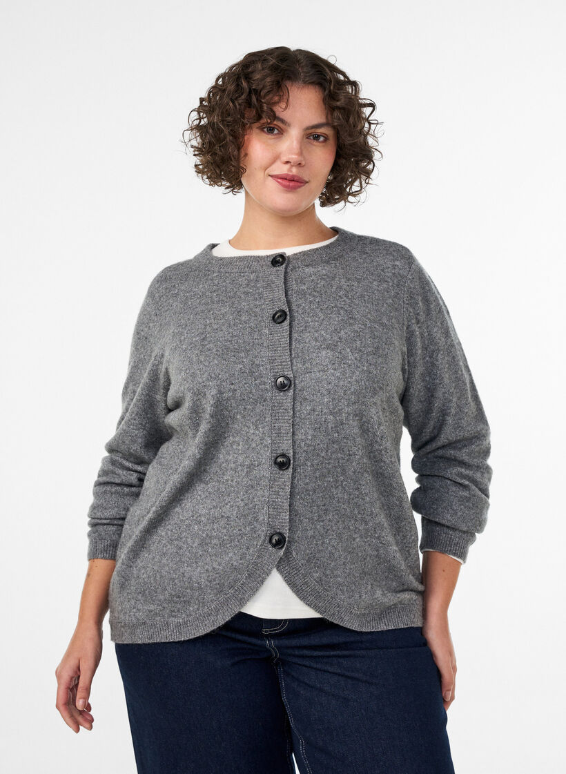 Cardigan with buttons and a rounded front, Grey, Model image number 0