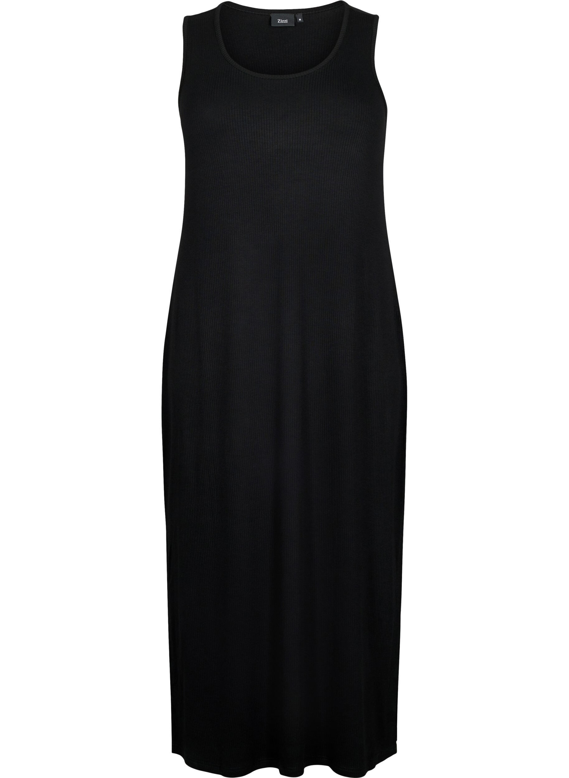 Zizzifashion Sleeveless ribbed dress in viscose, Black, Packshot image number 0