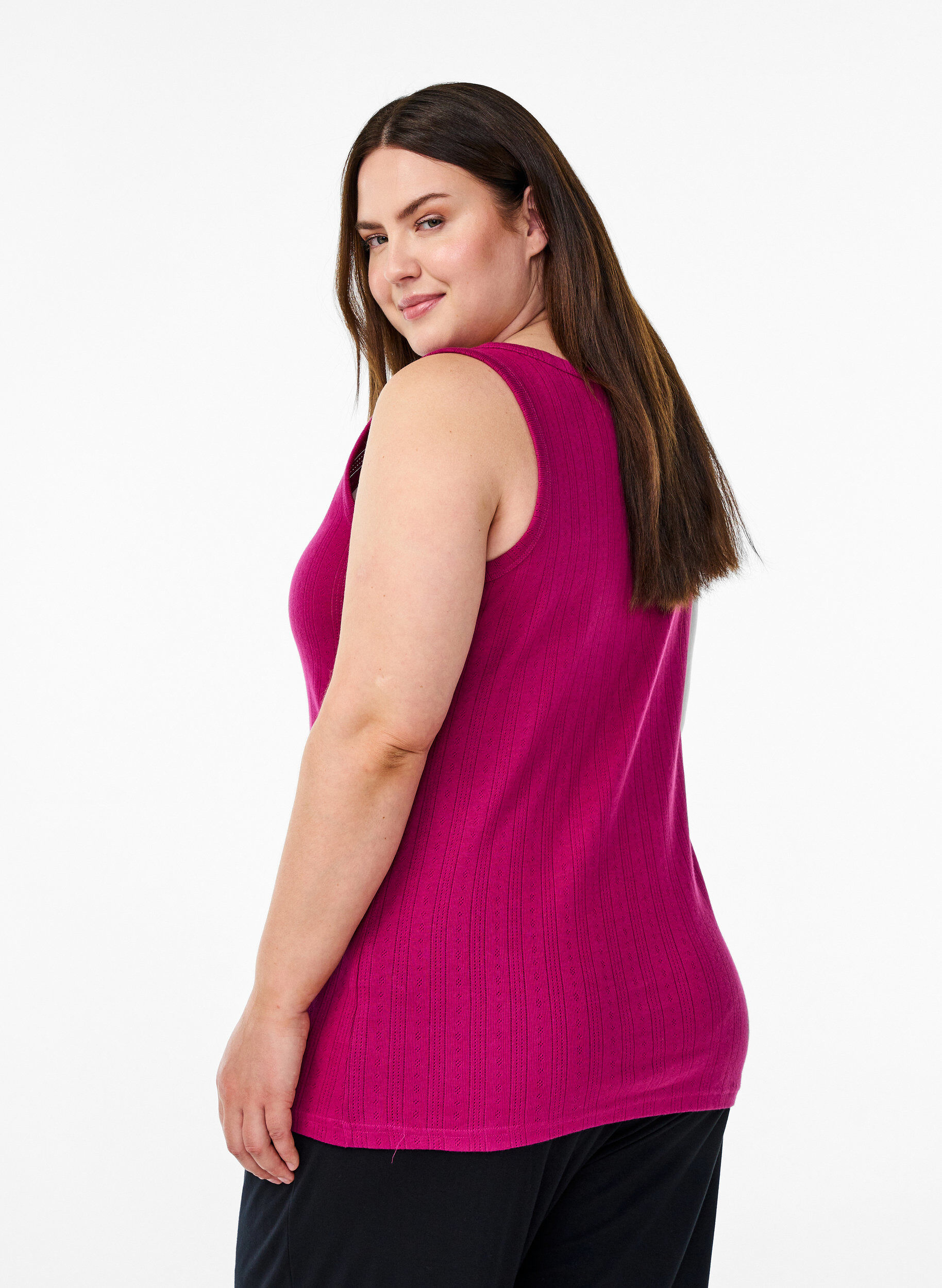 Zizzifashion Night top in organic cotton with a textured pattern, Pink, Model image number 2