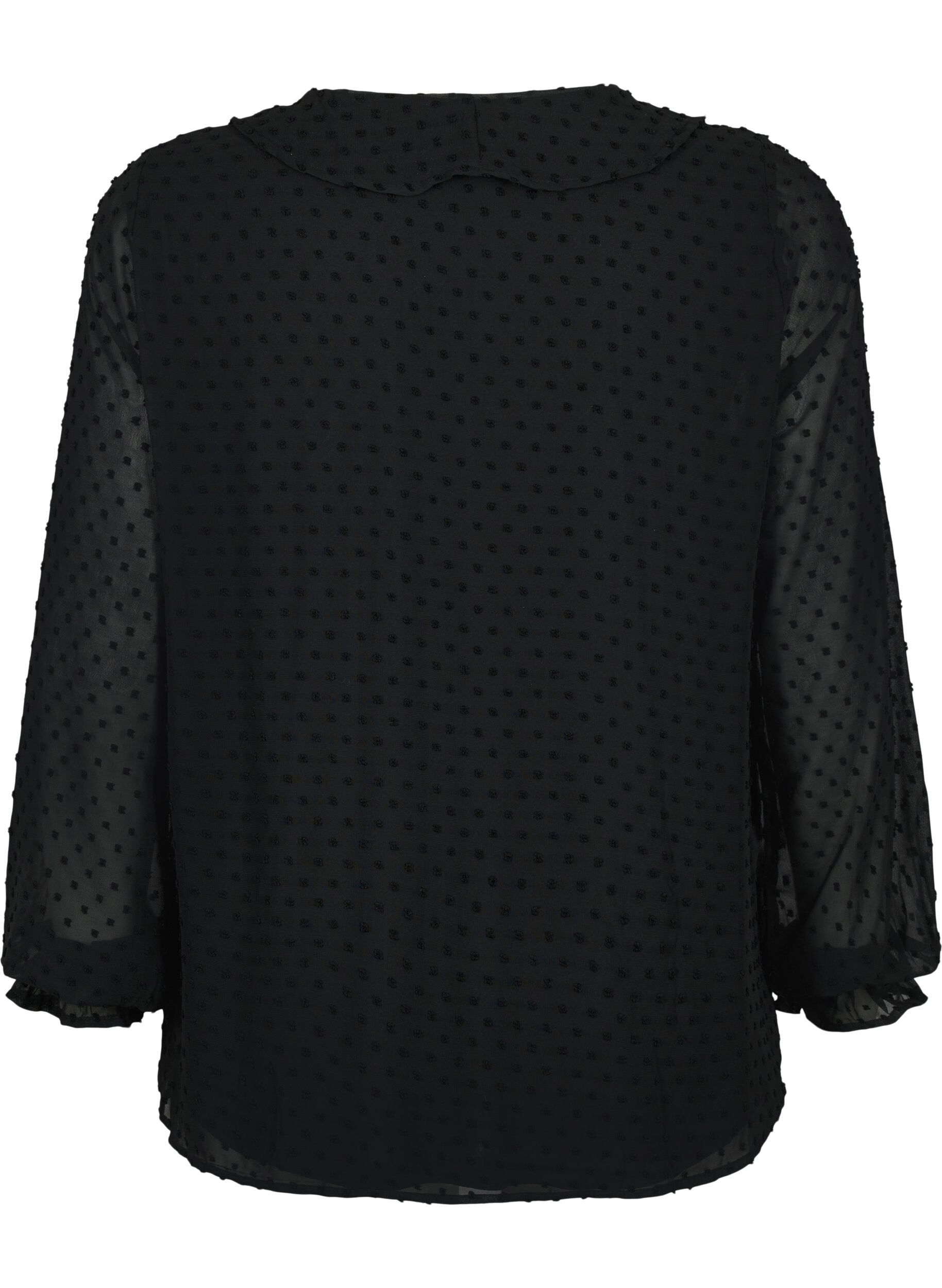 Zizzifashion Blouse with ruffles and dotted texture, Black, Packshot image number 1