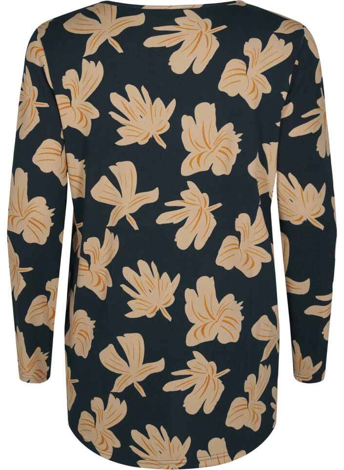 Floral blouse with long sleeves, Green, Packshot image number 1