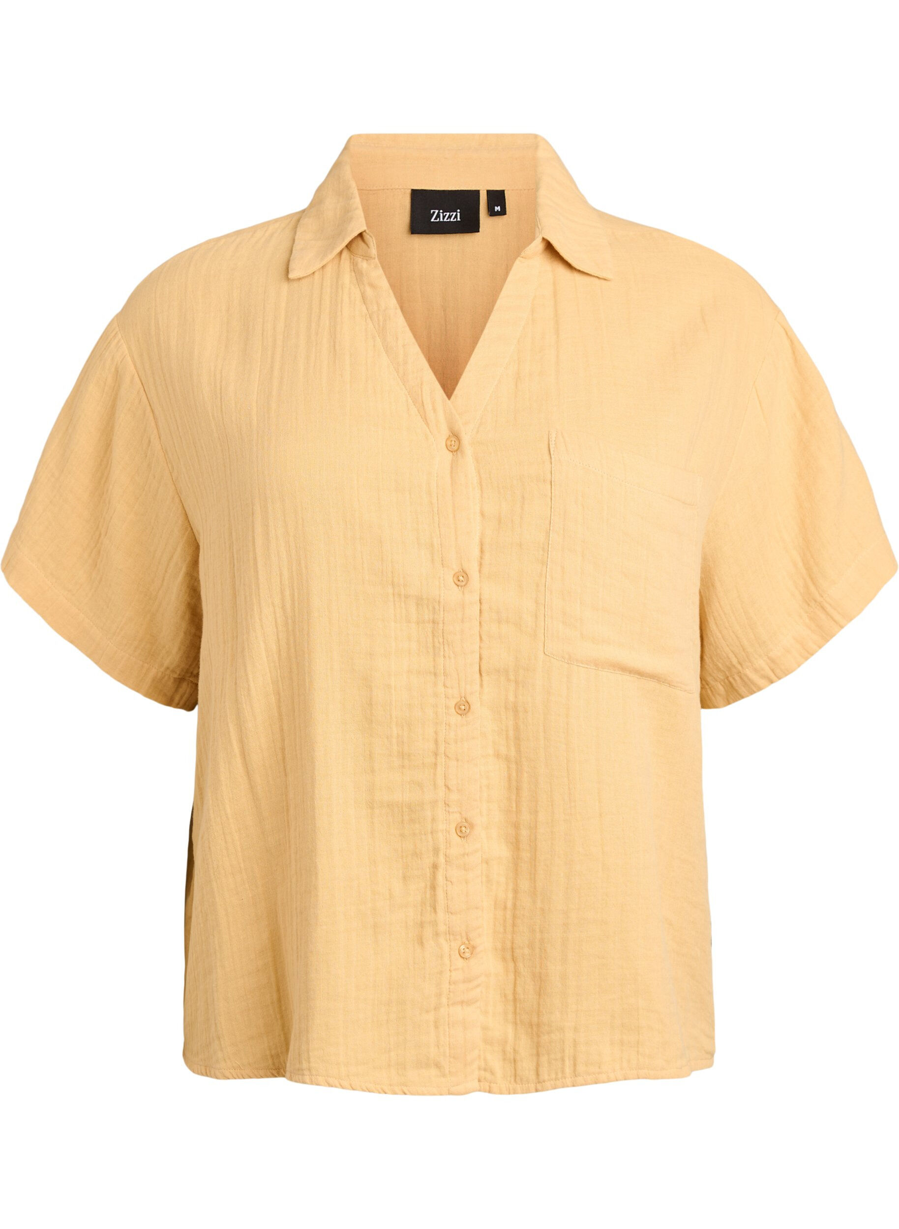 Cotton muslin blouse with short sleeves