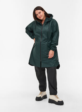 Rain jacket with a zip and hood, Darkest Spruce, Model image number 2