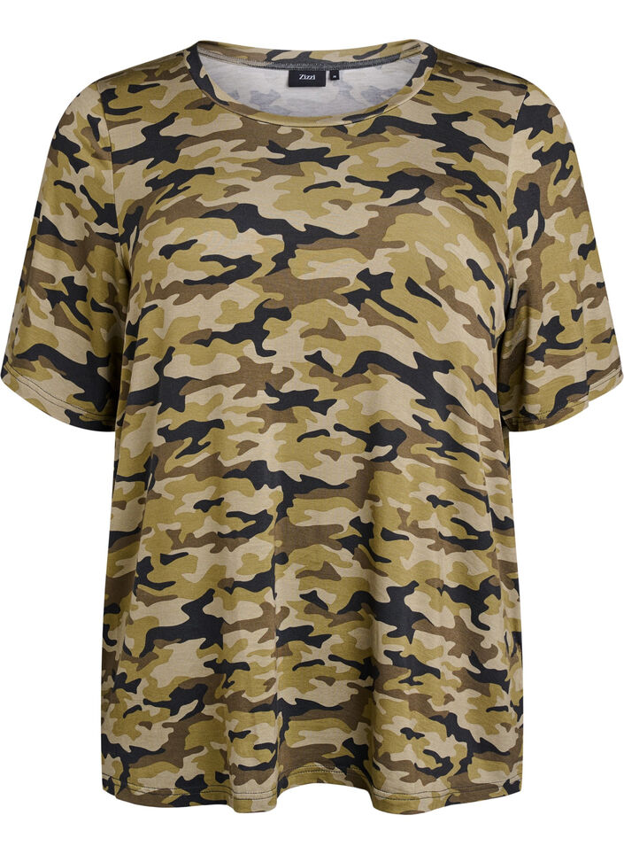 T-shirt with TENCEL&trade; Lyocell and camouflage print, Green, Packshot image number 0