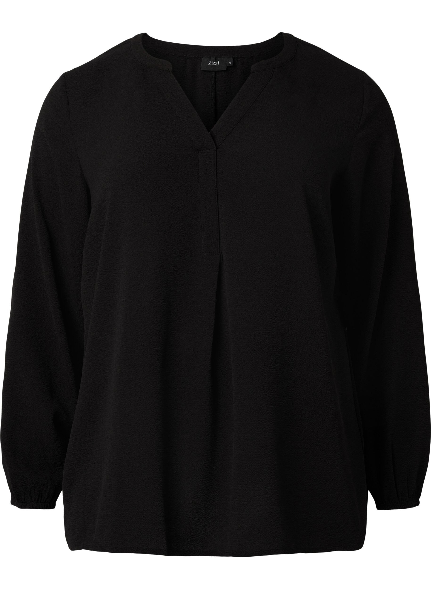 Zizzifashion Plain colour top with v-neck, Black, Packshot image number 0