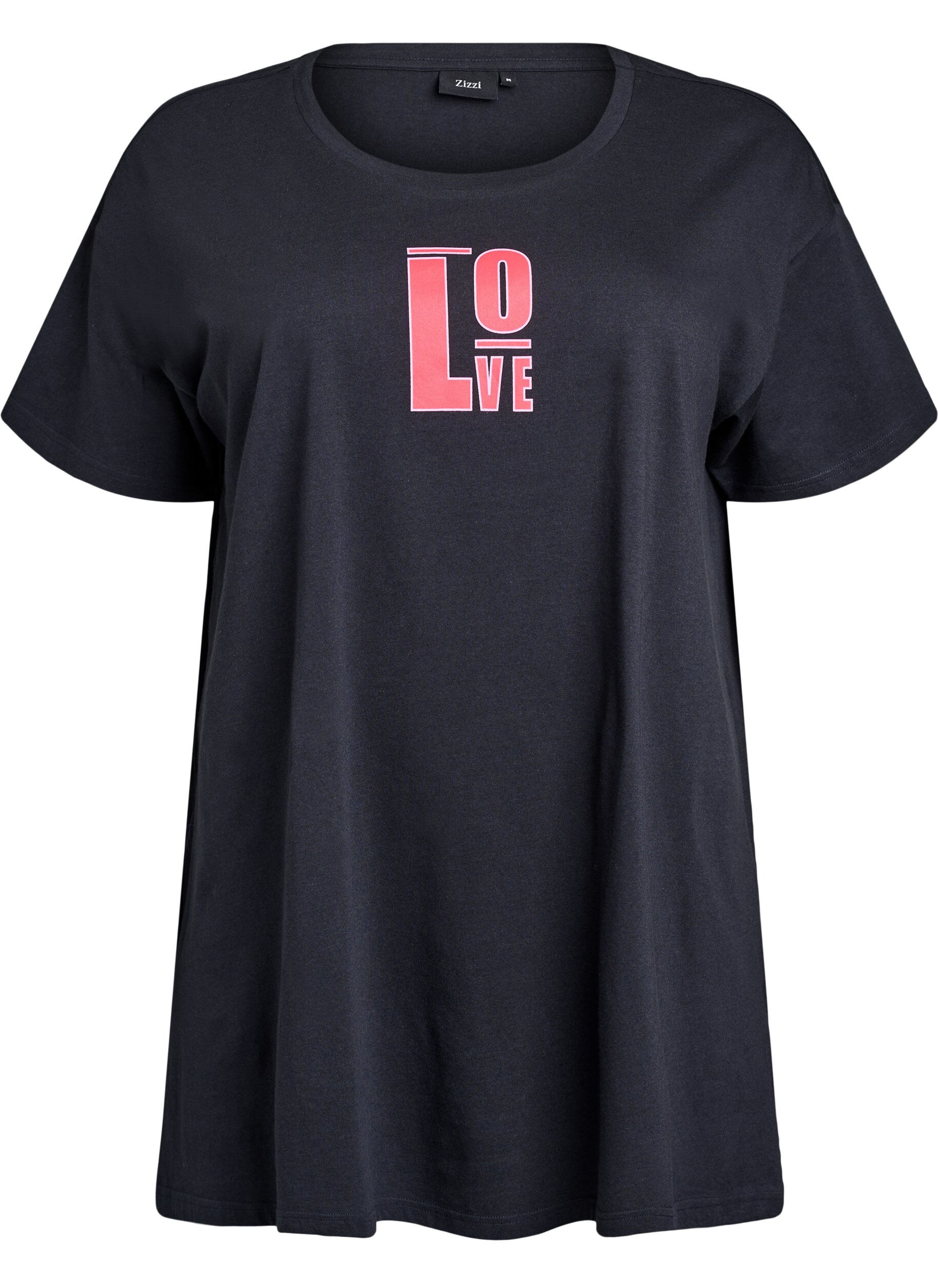 Zizzifashion Long night T-shirt in organic cotton with print, Dark Grey, Packshot image number 0