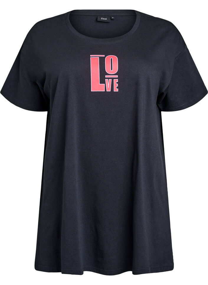 Long night T-shirt in organic cotton with print, Dark Grey, Packshot image number 0