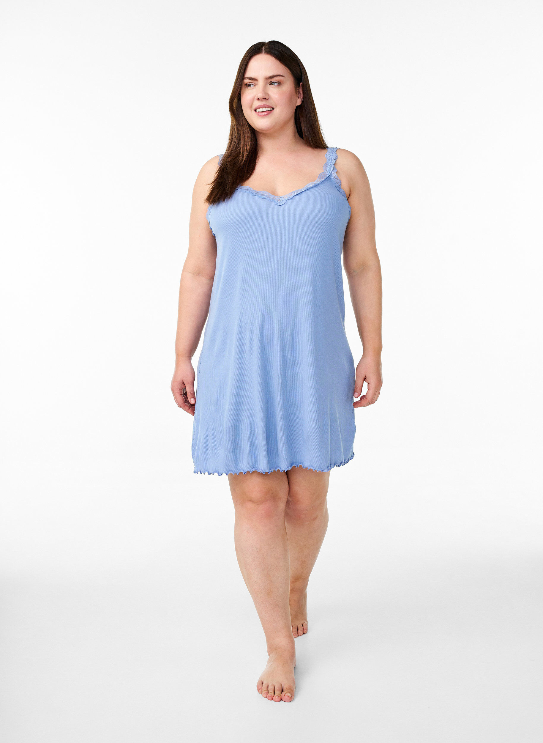 Zizzifashion Nightgown with lace hem, Blue, Model image number 1