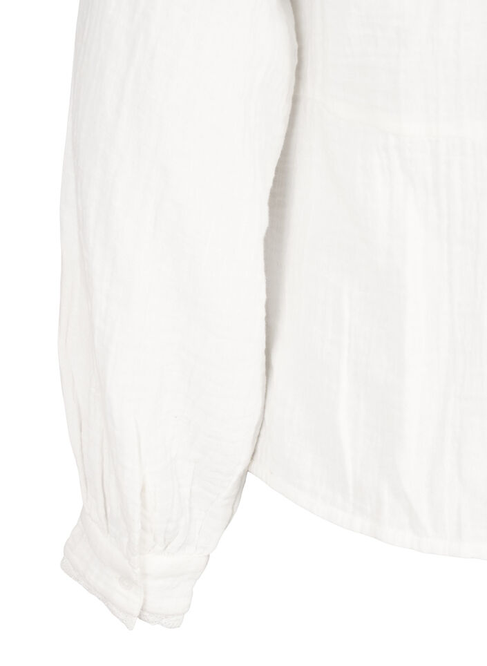 Cotton muslin shirt blouse with crochet details, Vanilla, Packshot image number 3