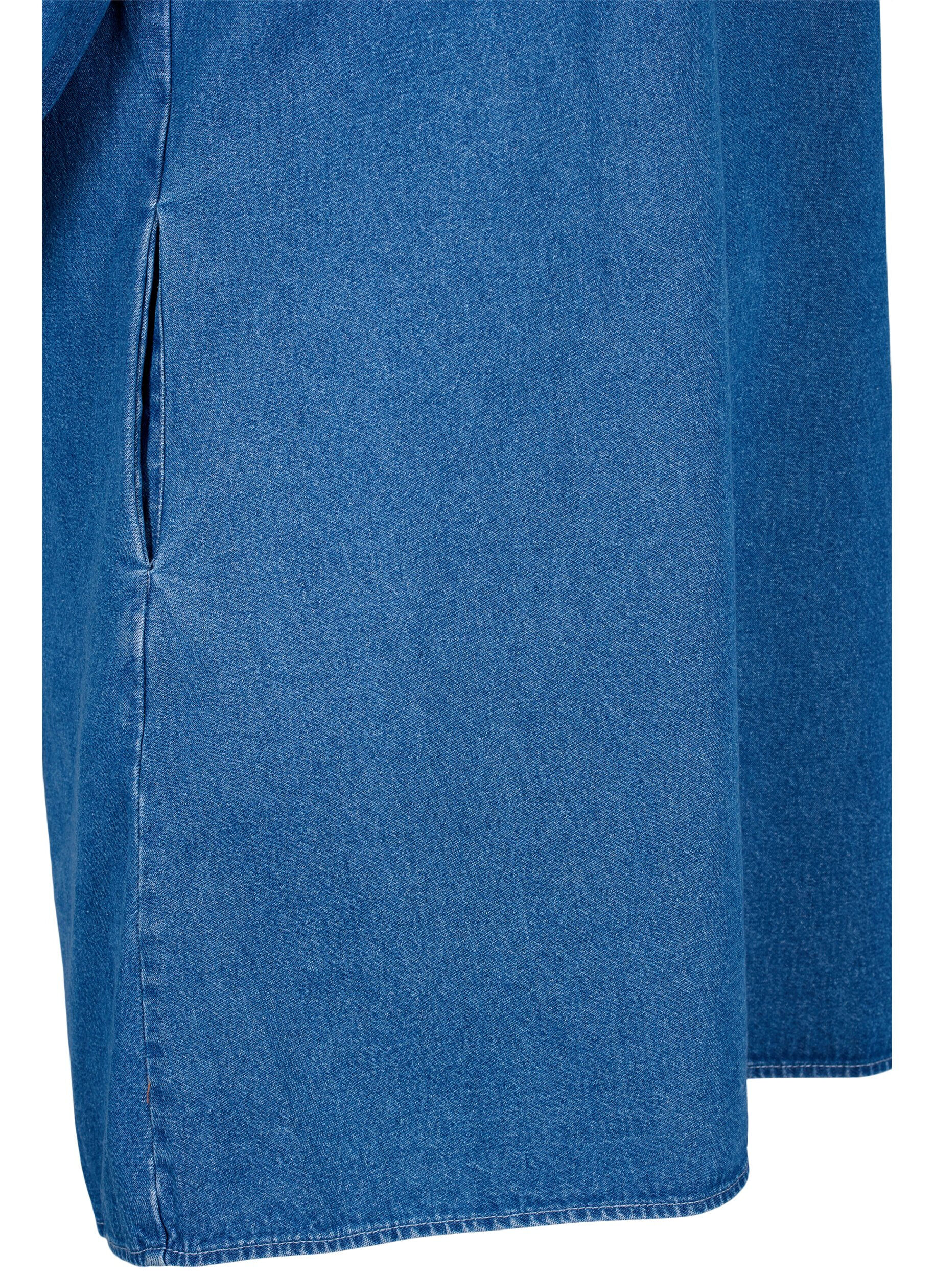Zizzifashion Tunic in denim with v neck, Medium Blue Denim, Packshot image number 3