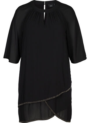 Tunic with 3/ length sleeves and jewels at the hem, Black, Packshot image number 0