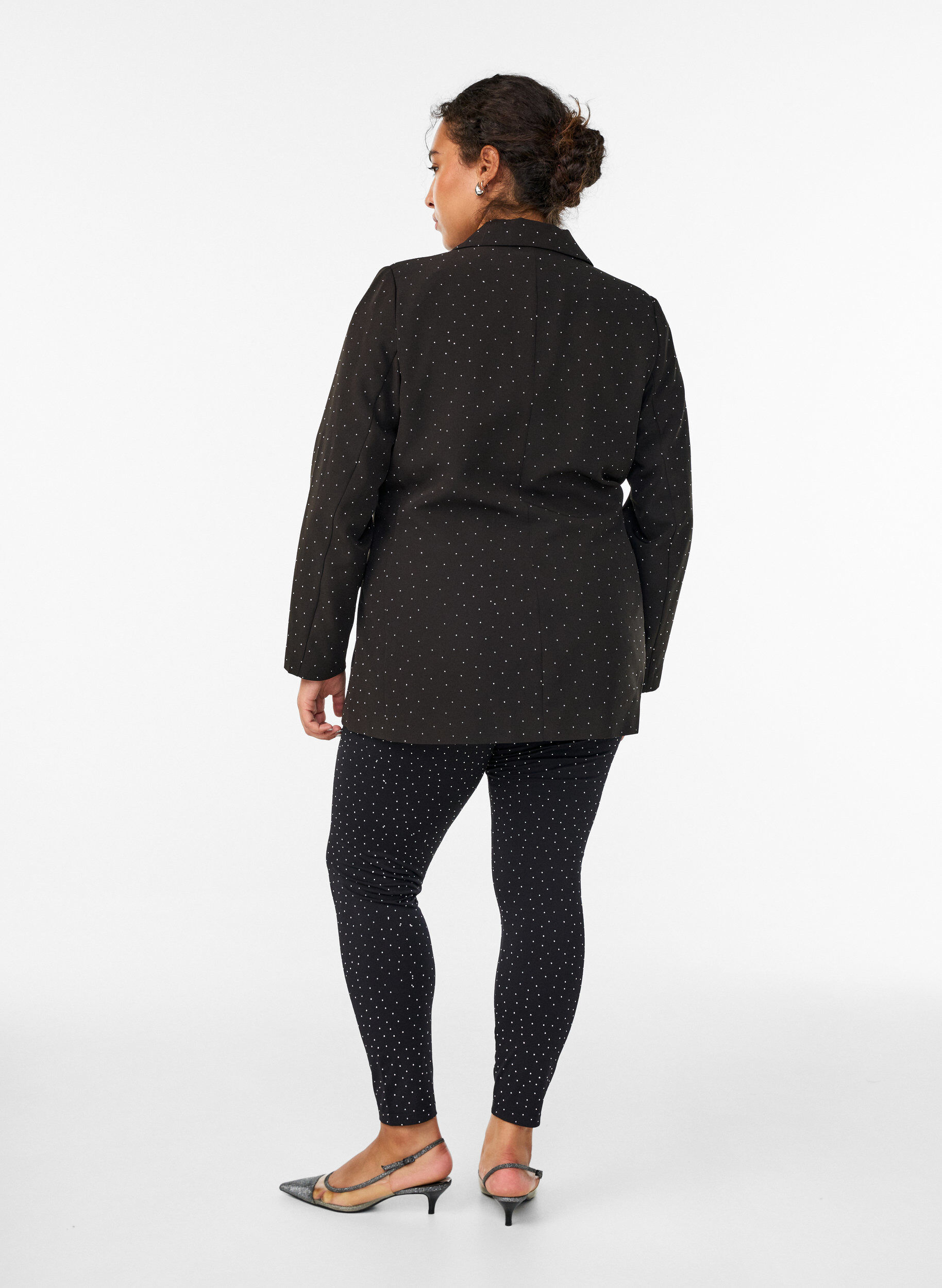 Zizzifashion Leggings with rhinestones, Black, Model image number 2