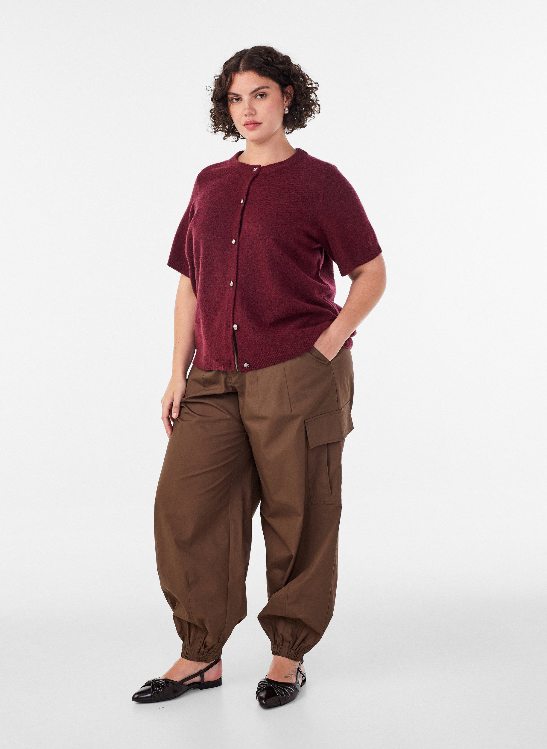 ZizzifashionCotton cargo trousers with a balloon leg, Brown, Model image number 0