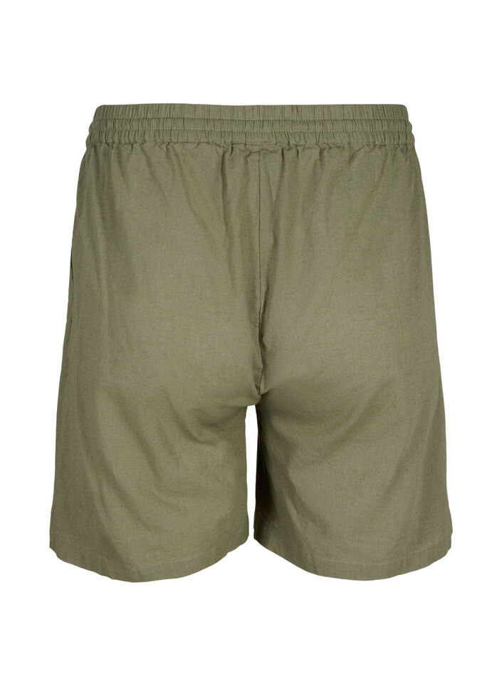 Loose shorts in cotton blend with linen, Deep Lichen Green, Packshot image number 1