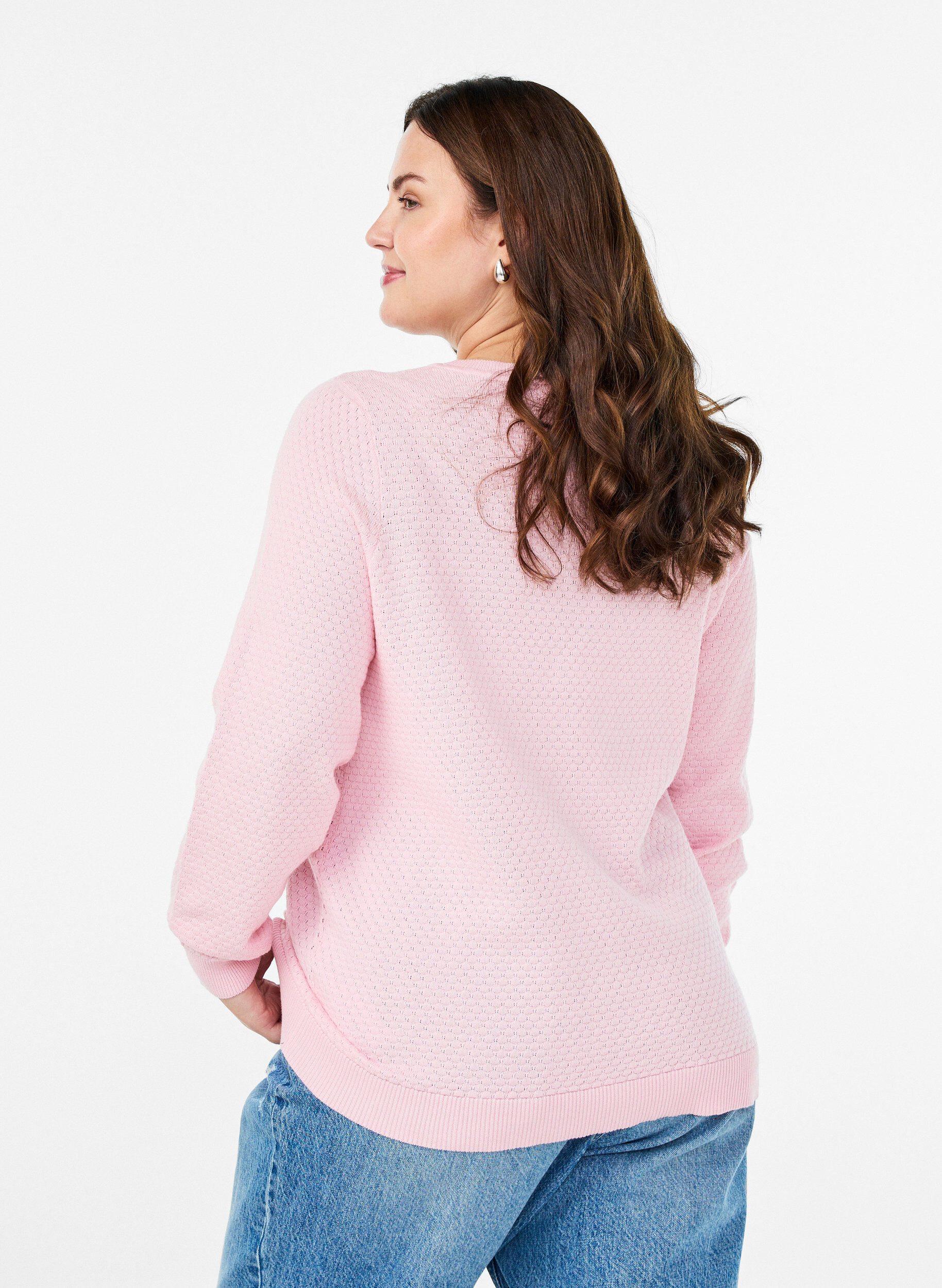 Zizzifashion Knit blouse in cotton with textured pattern, Rose, Model image number 2