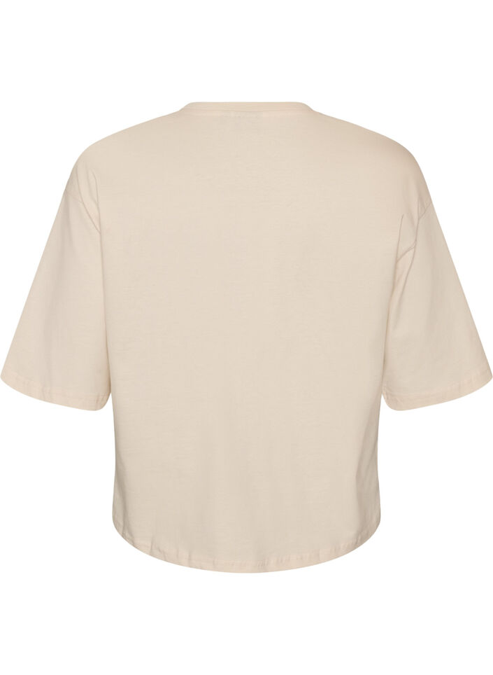 T-shirt with text print and badges, Beige, Packshot image number 1